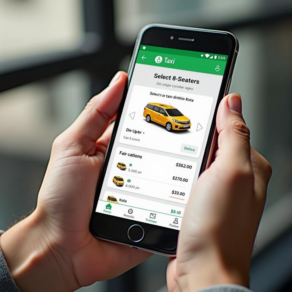 Booking an 8-seater taxi on a smartphone app in Kota