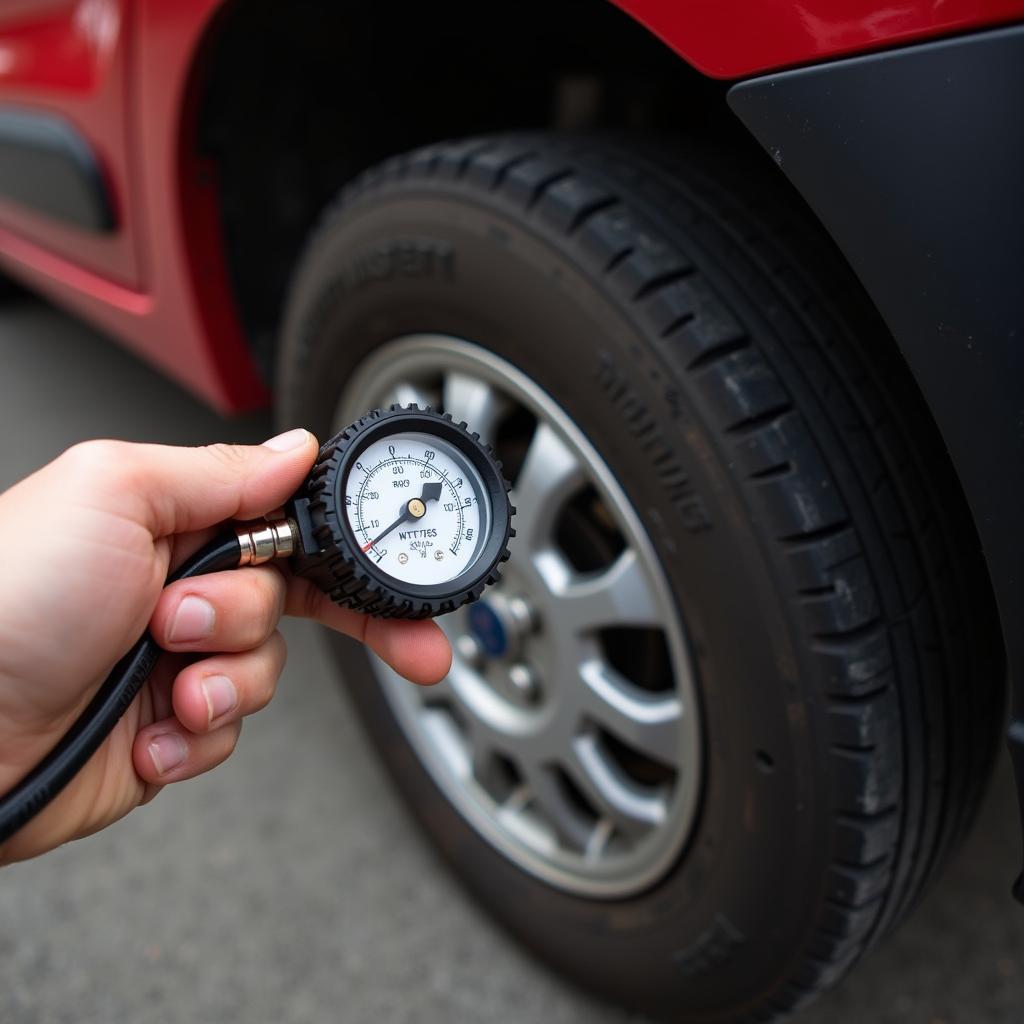 Checking tire pressure on an Alto 800