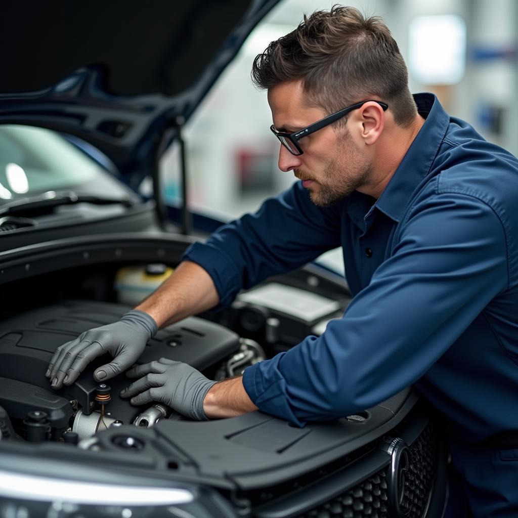 Car undergoing annual service