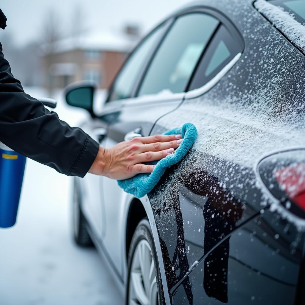 Applying a protective layer of car wax after washing