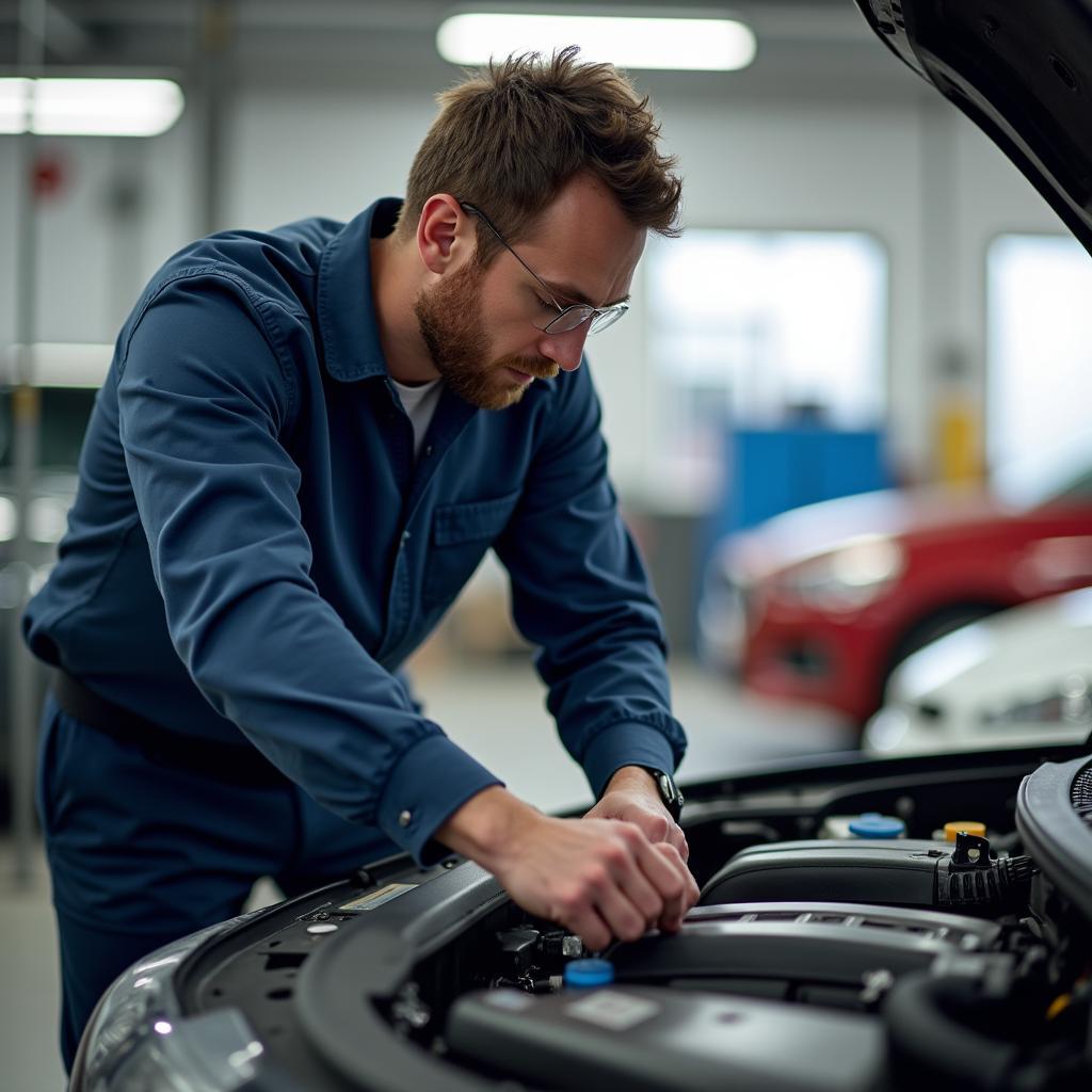 ASE Certified Mechanic Working on a Car