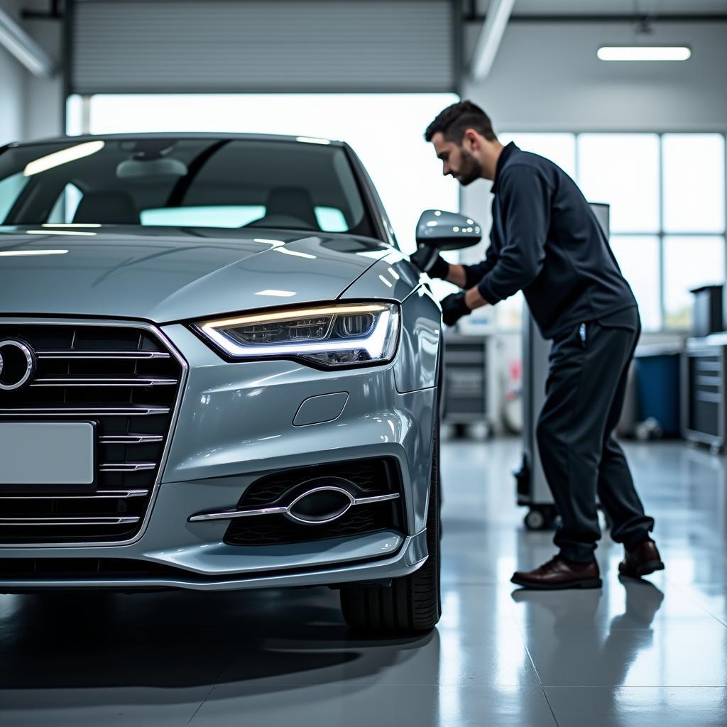 Audi Vehicle Undergoing Maintenance at a Service Center