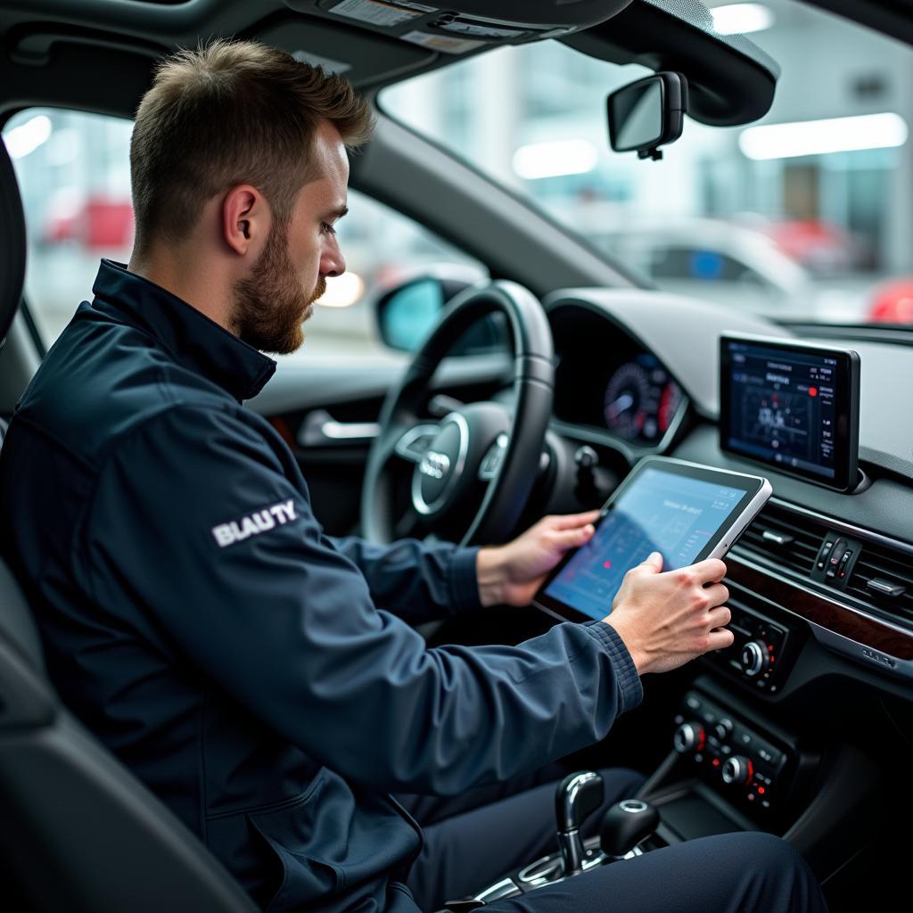 Audi Technician Using Diagnostic Tools