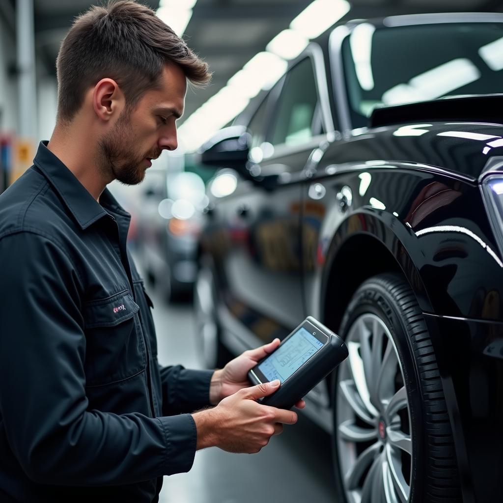 Audi Technician Performing Vehicle Inspection