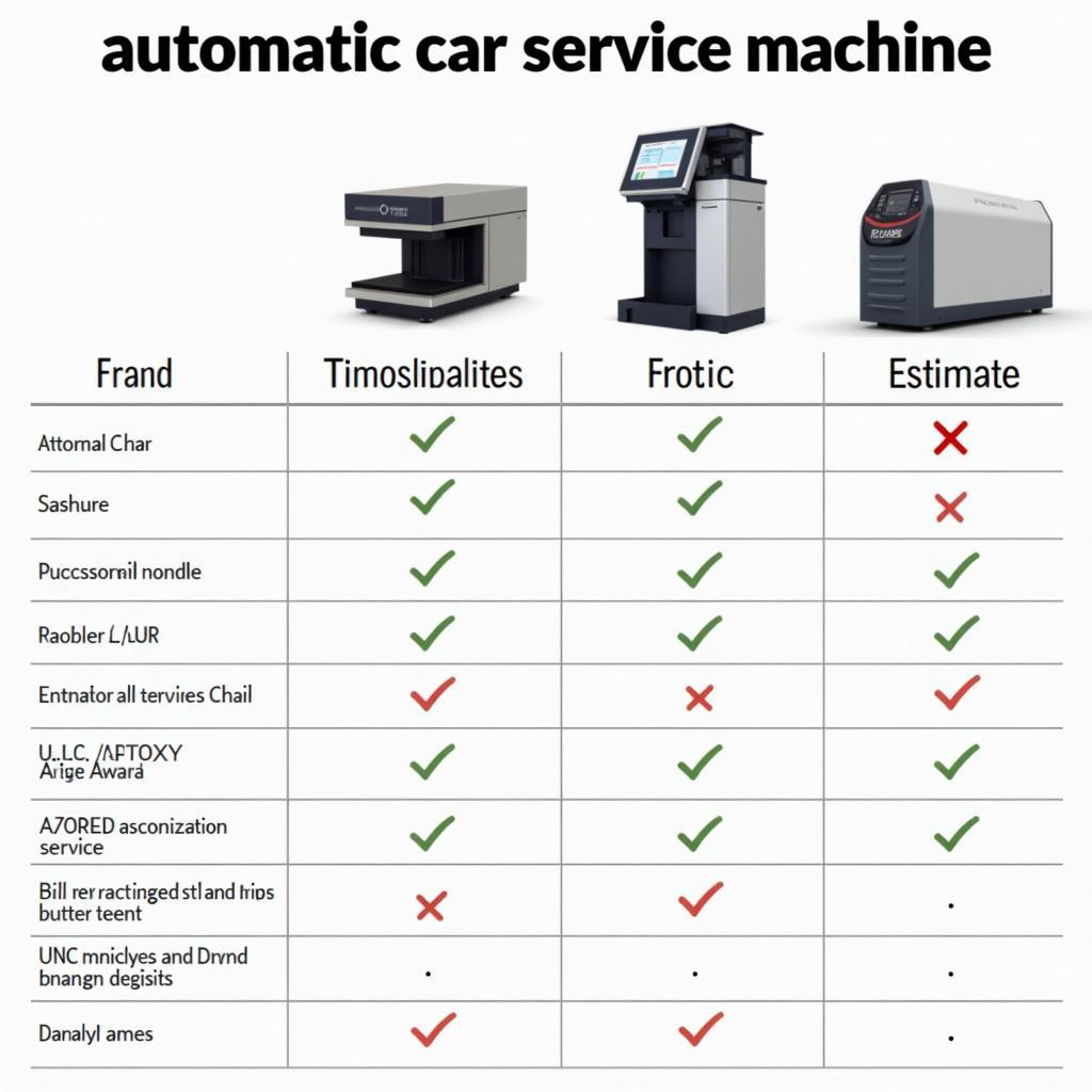 Automatic Car Service Machine Comparison Chart