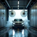 Car Going Through Automatic Car Wash Tunnel