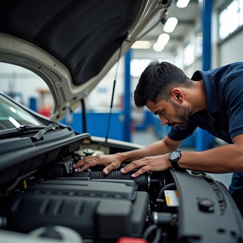 Car undergoing basic service in India