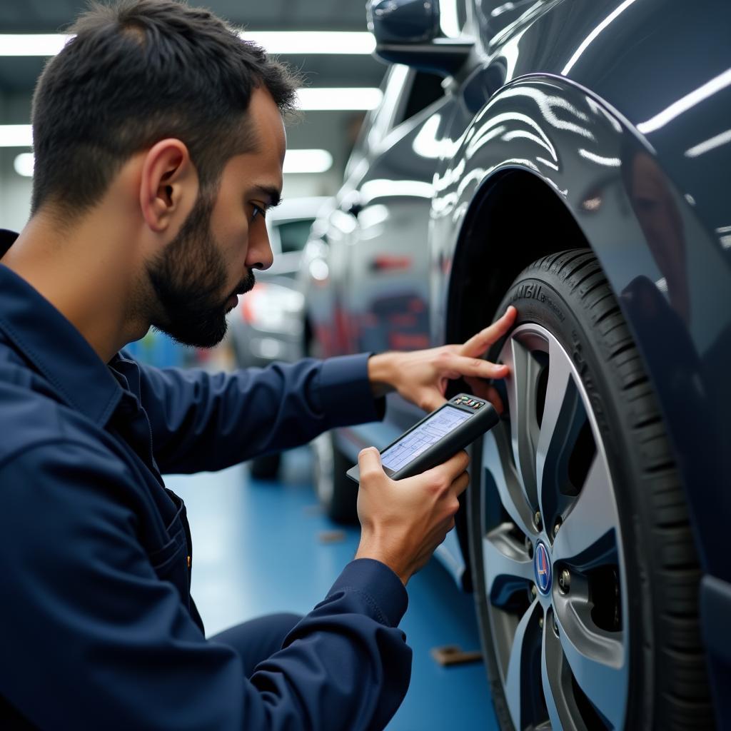 Skilled Honda Mechanic Performing a Thorough Vehicle Inspection in Ahmedabad