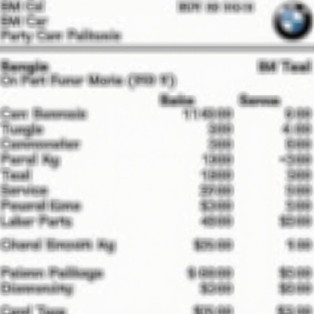 BMW Car Service Invoice