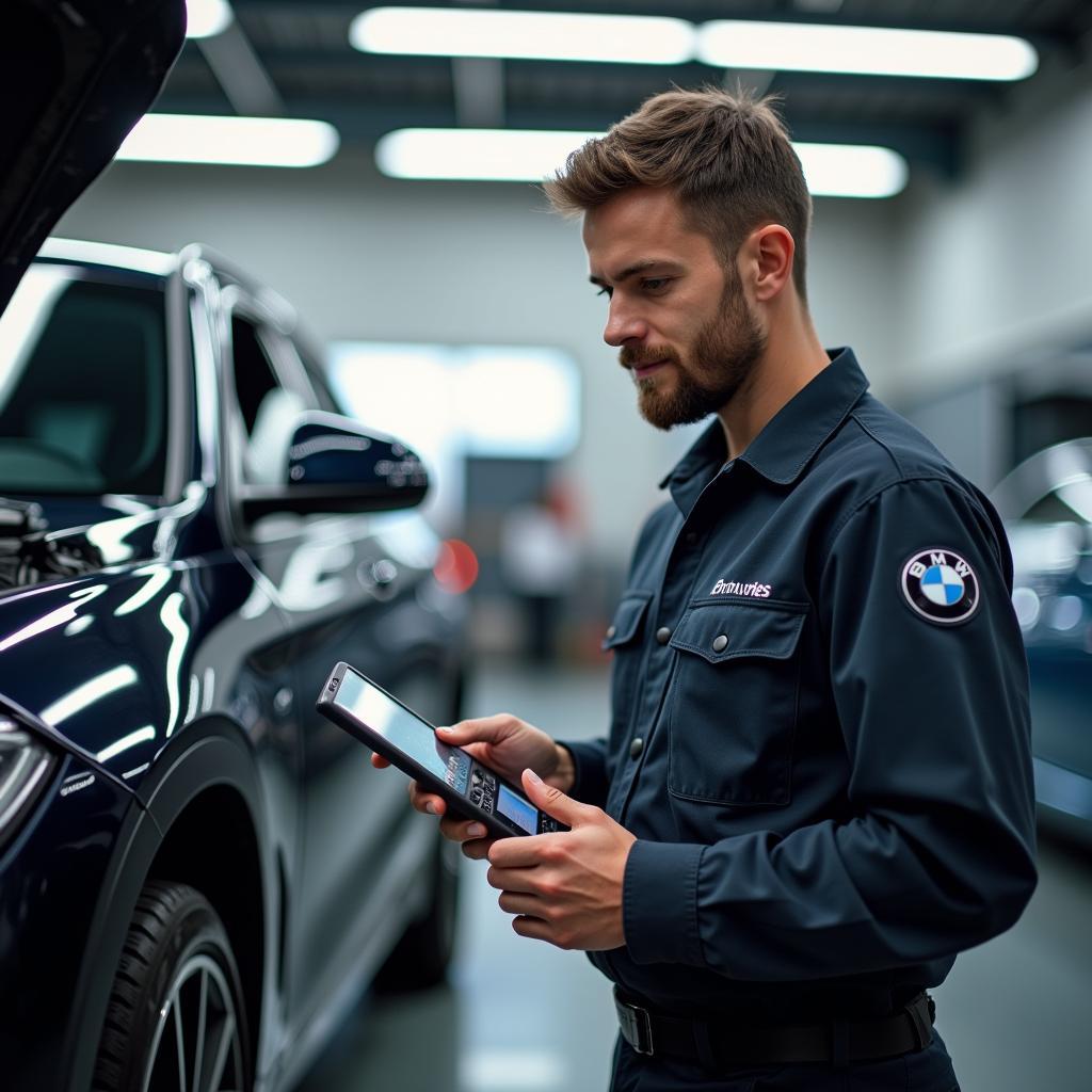 Expert BMW Mechanic Conducting Diagnostics in Dubai