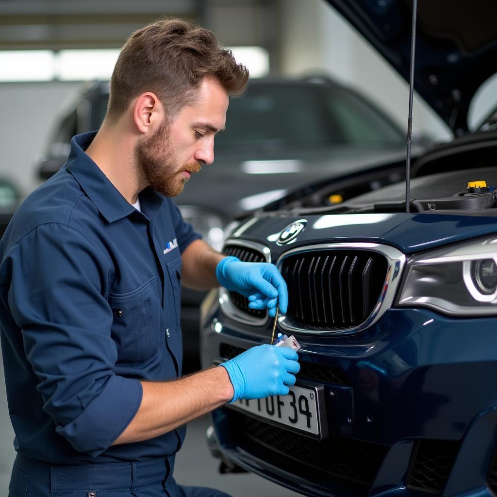 BMW Mechanic Inspecting Vehicle