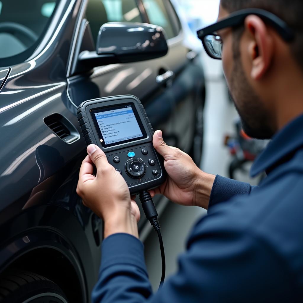 BMW Technician Using Diagnostic Tool