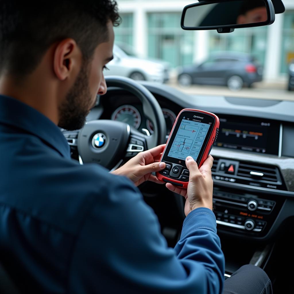 BMW Technician Diagnosing Car in New Delhi