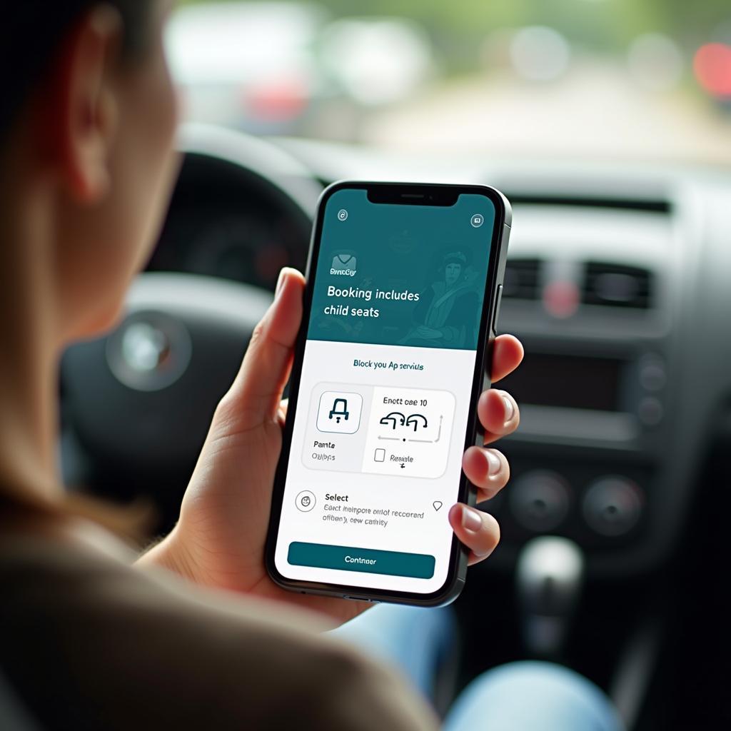 Parent booking a London car service with child seats on a smartphone