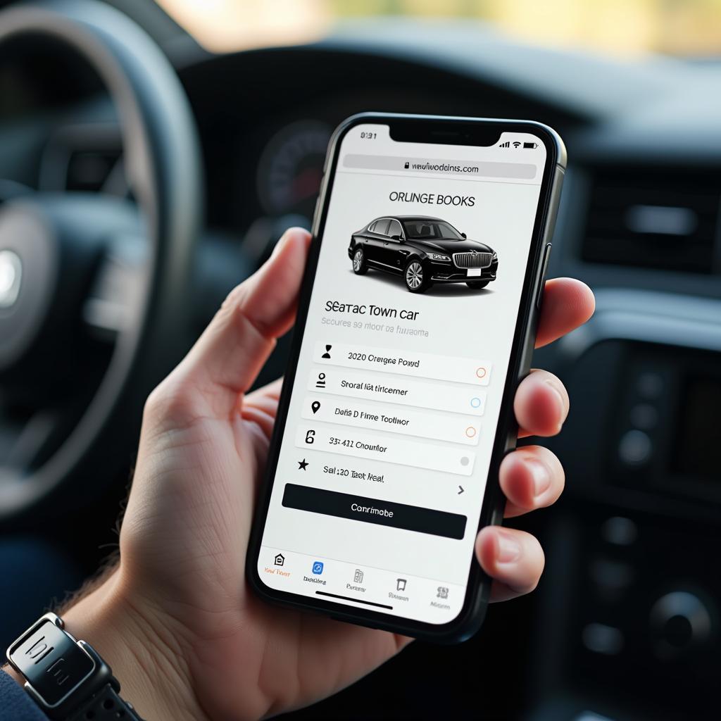 Person booking town car on their phone