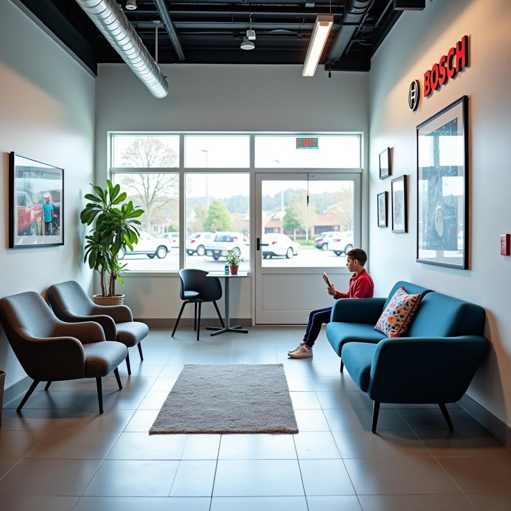 Comfortable Waiting Area inside a Bosch Car Service Center in Kerala