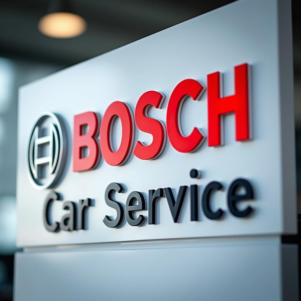 Close-up view of a Bosch Car Service logo board