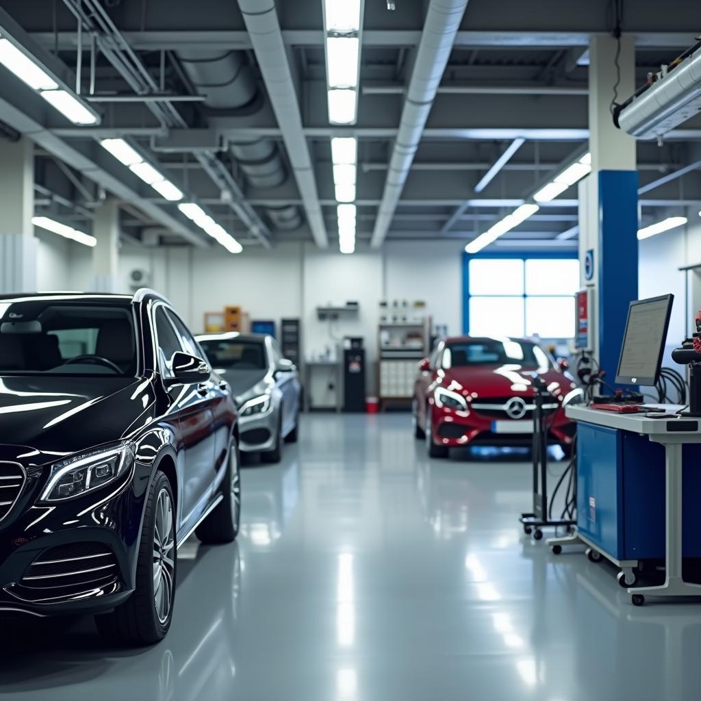 Modern and well-equipped interior of a Bosch Car Service workshop