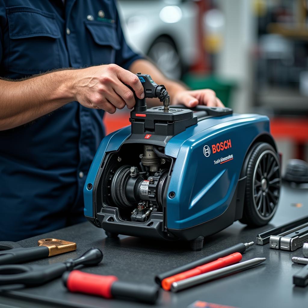 Bosch car washer being repaired by a technician