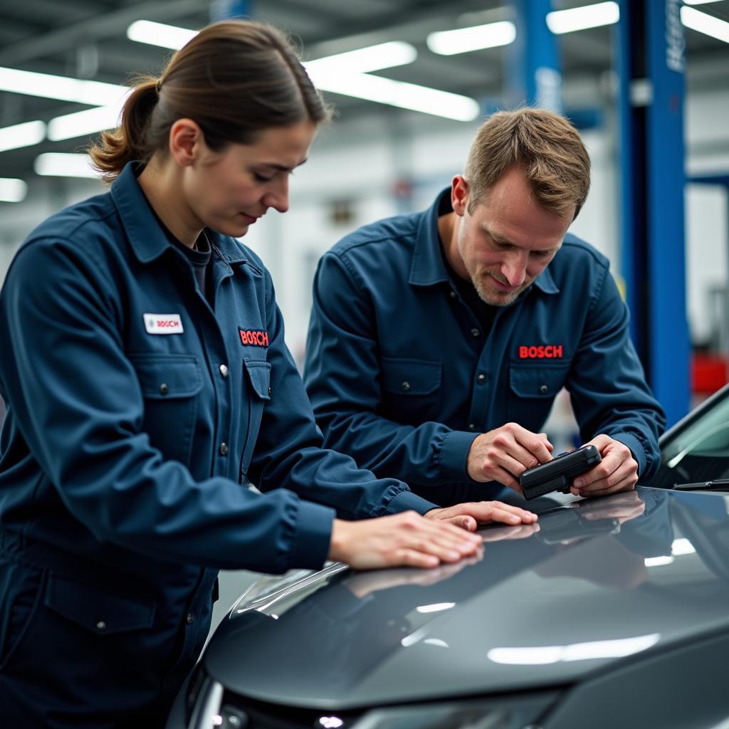 Bosch Trained Technicians Working on a Car