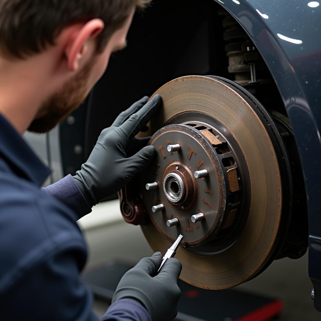 Close-up of brake inspection