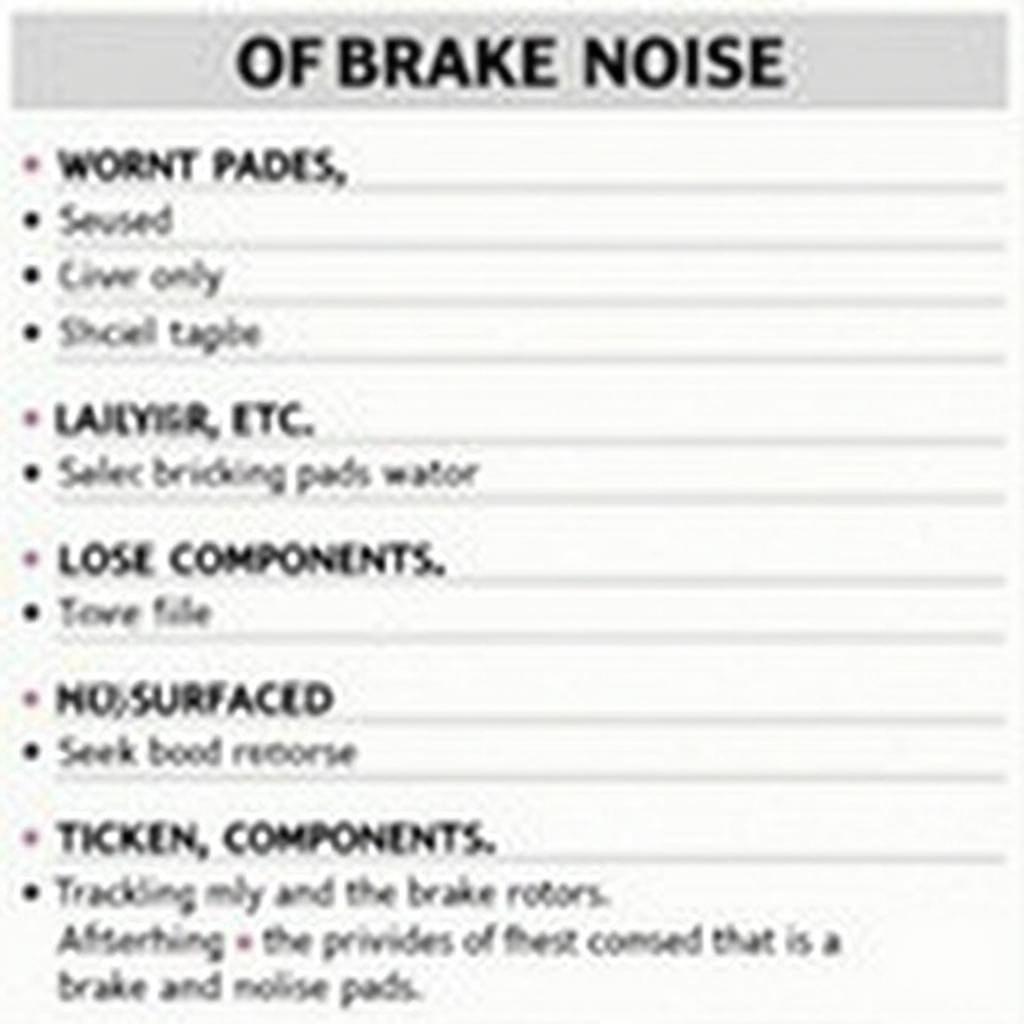 Brake Noise Diagnosis Chart