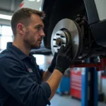 Car brake repair in progress at a Phoenix auto shop