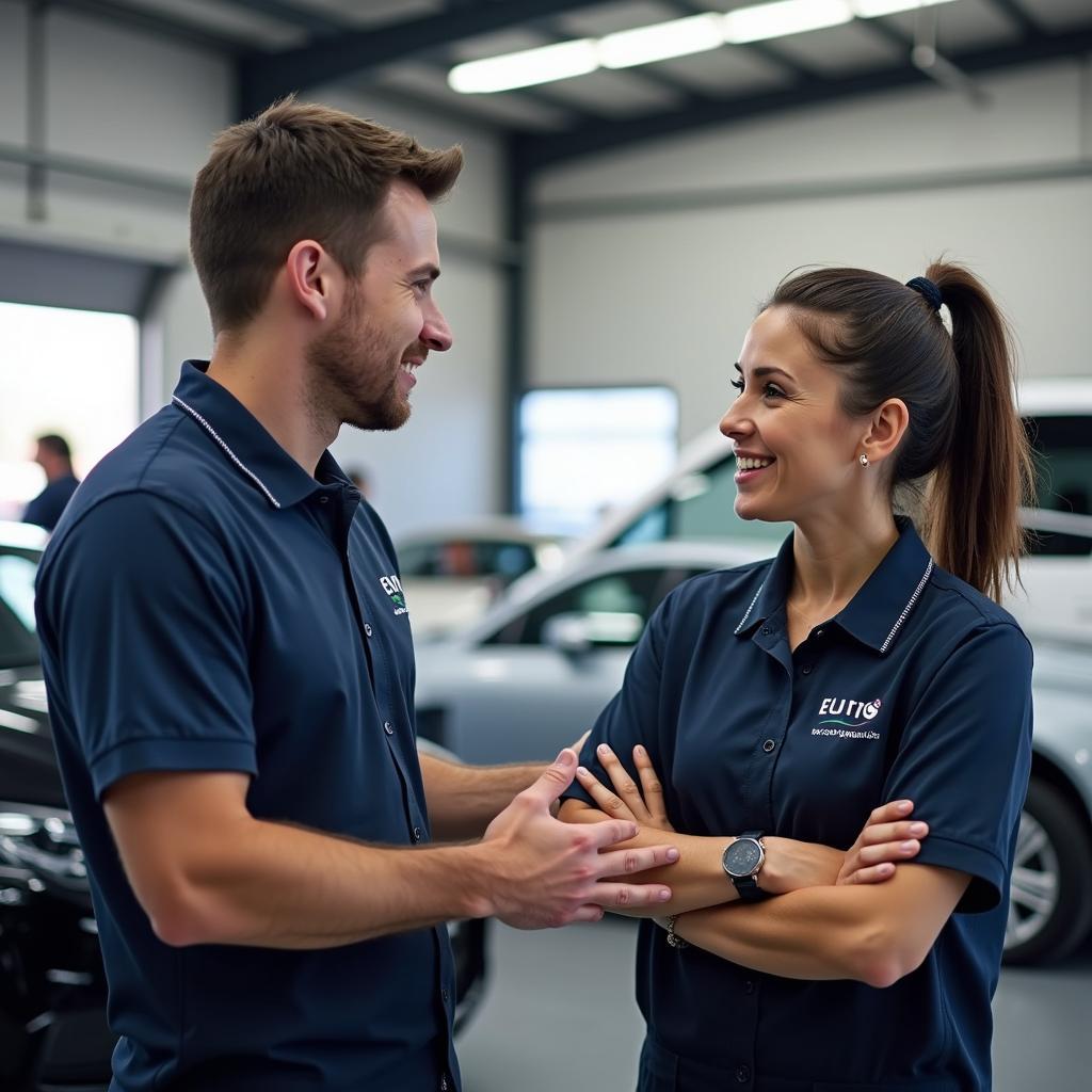 Customers discussing their euro car service needs in Brisbane