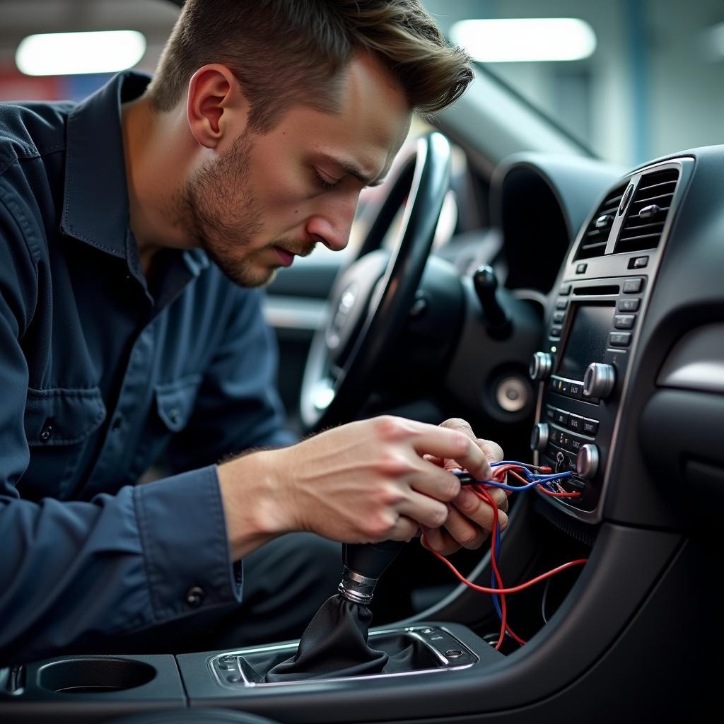 Car Audio Technician at Work