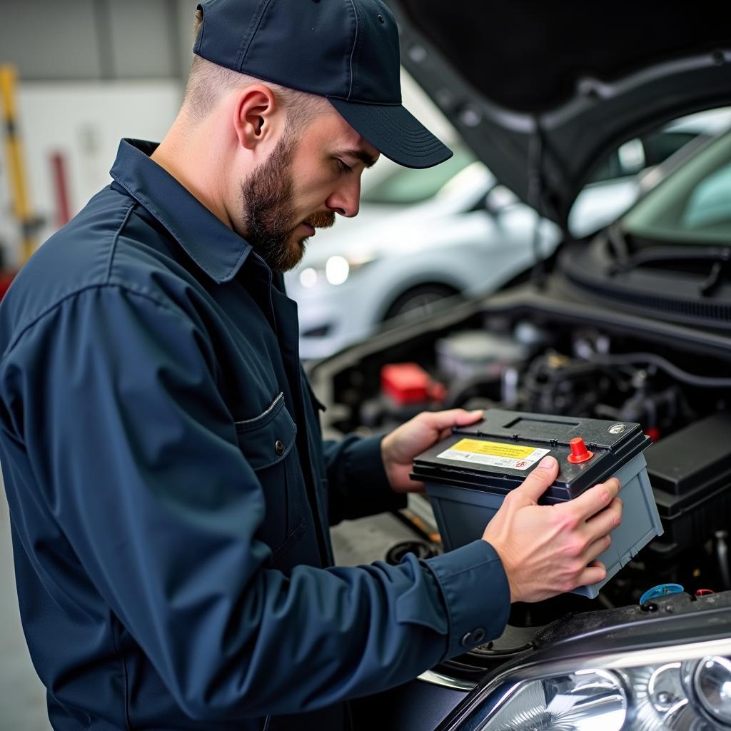 Car Battery Replacement by Mechanic