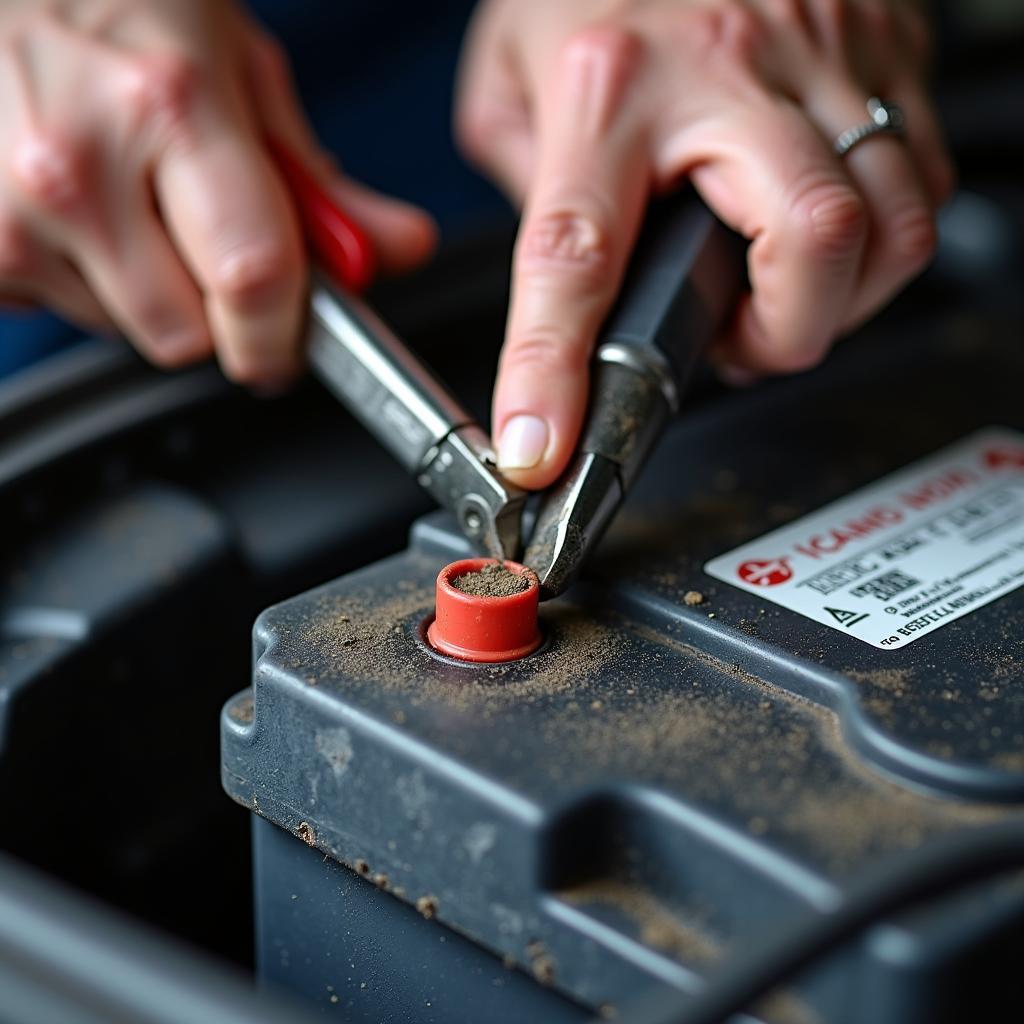 Inspecting Car Battery Terminals