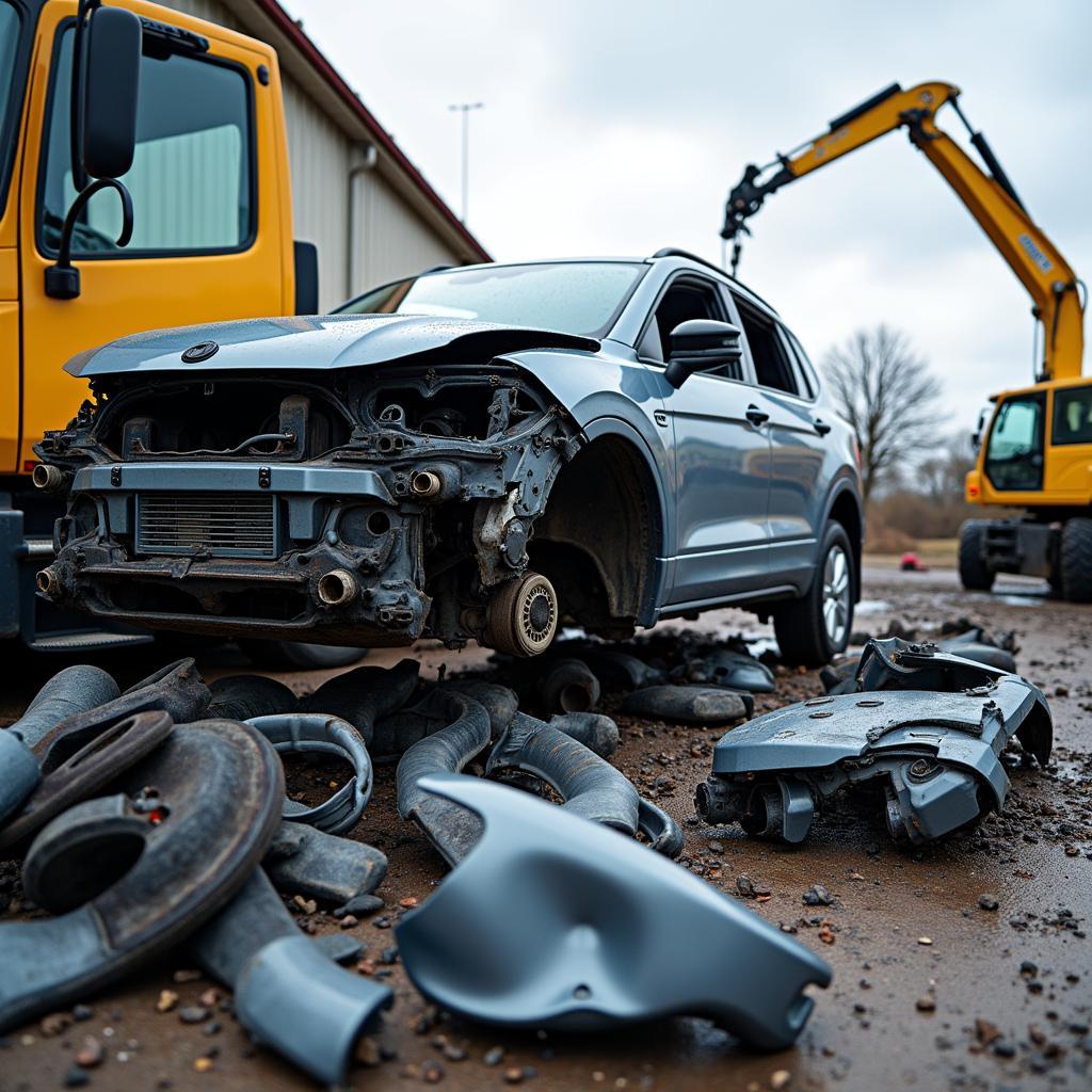 Car Being Recycled at Recycling Center