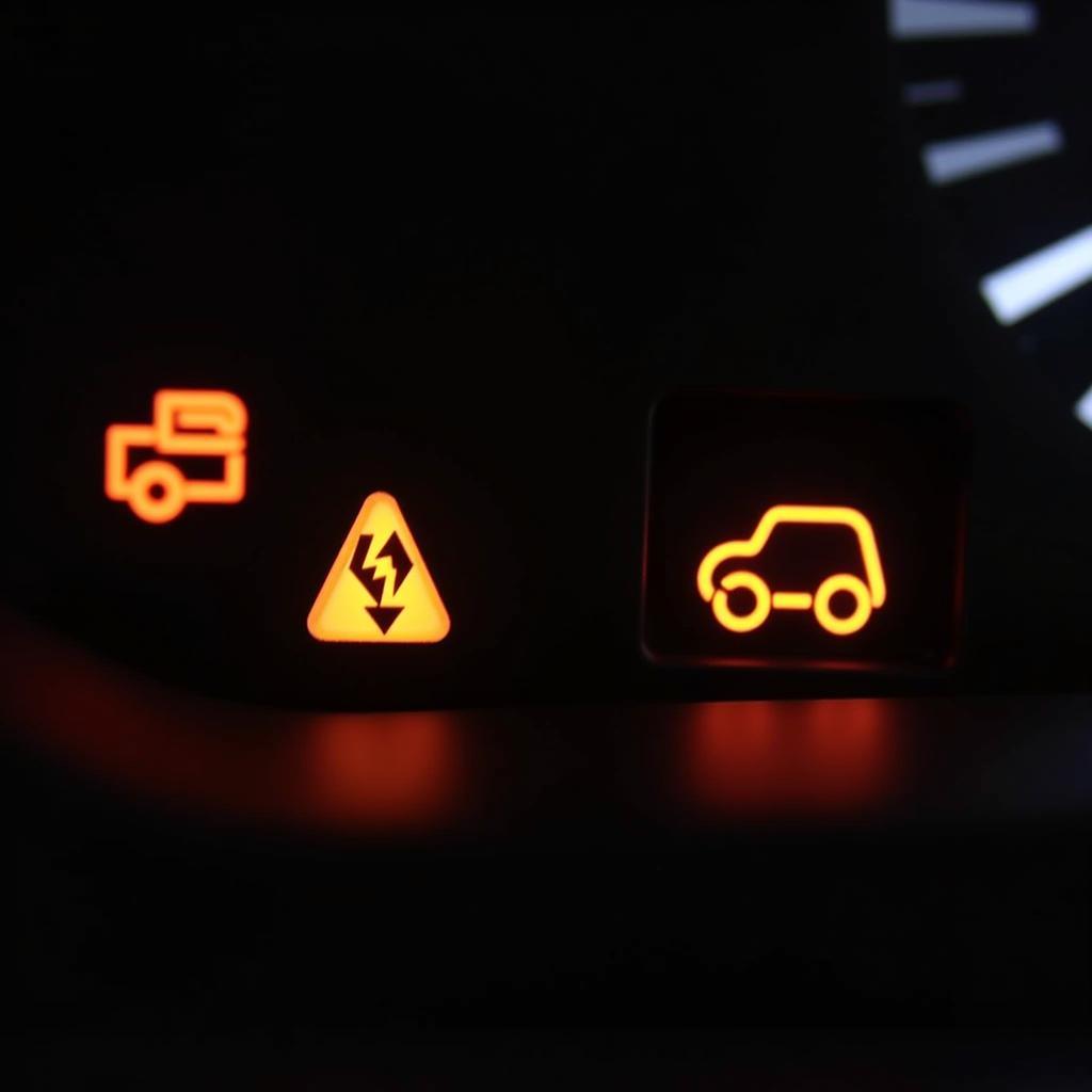 Car dashboard displaying various warning lights