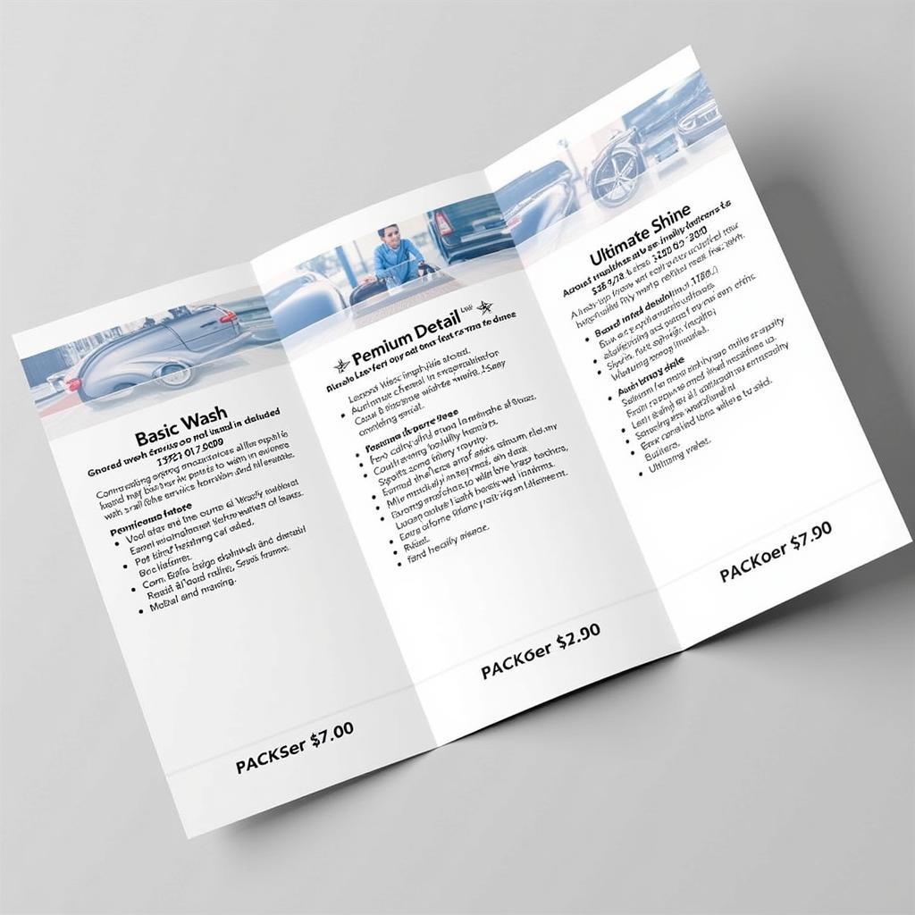 Car detailing service packages pamphlet