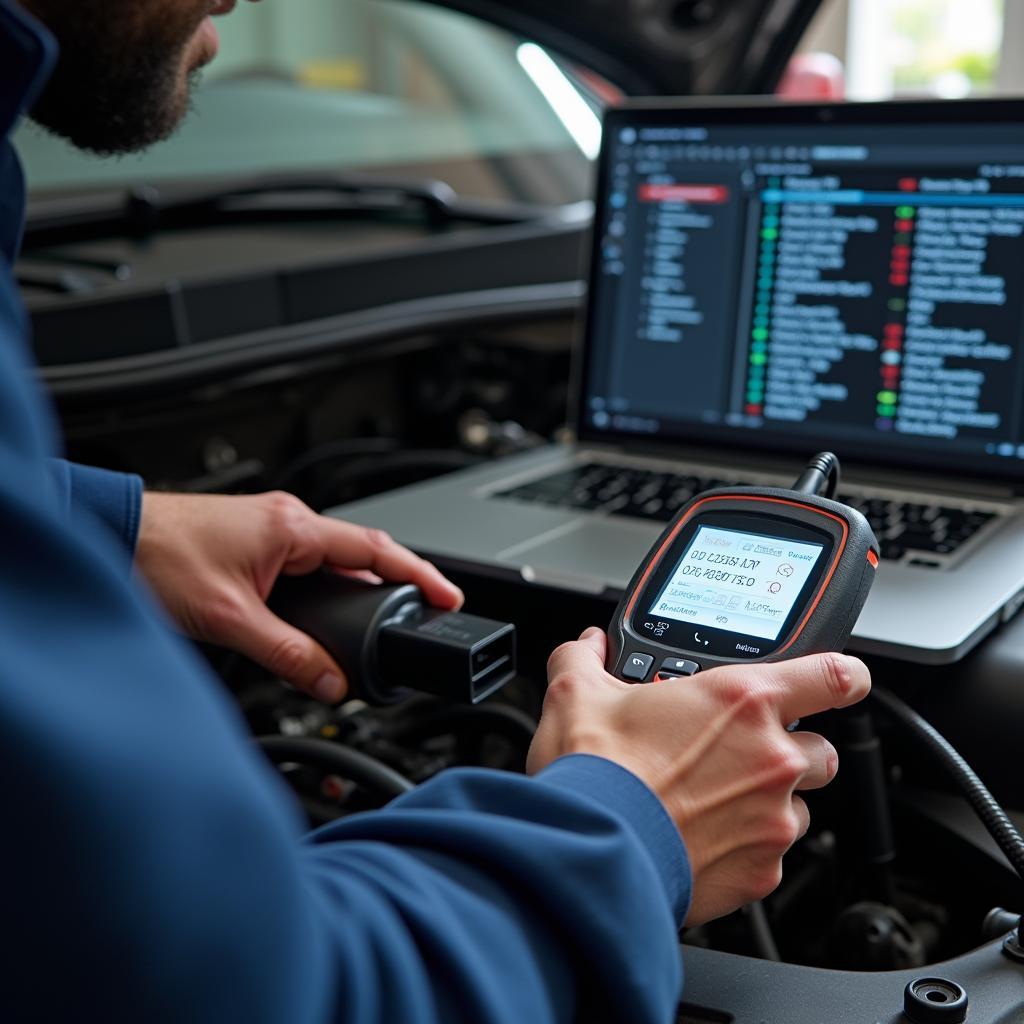 Car diagnostic equipment in use