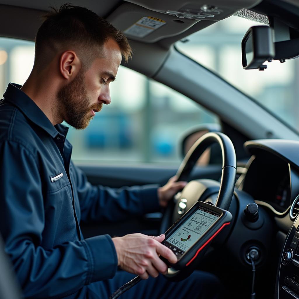 Mechanic in Indore using advanced diagnostic equipment on a car