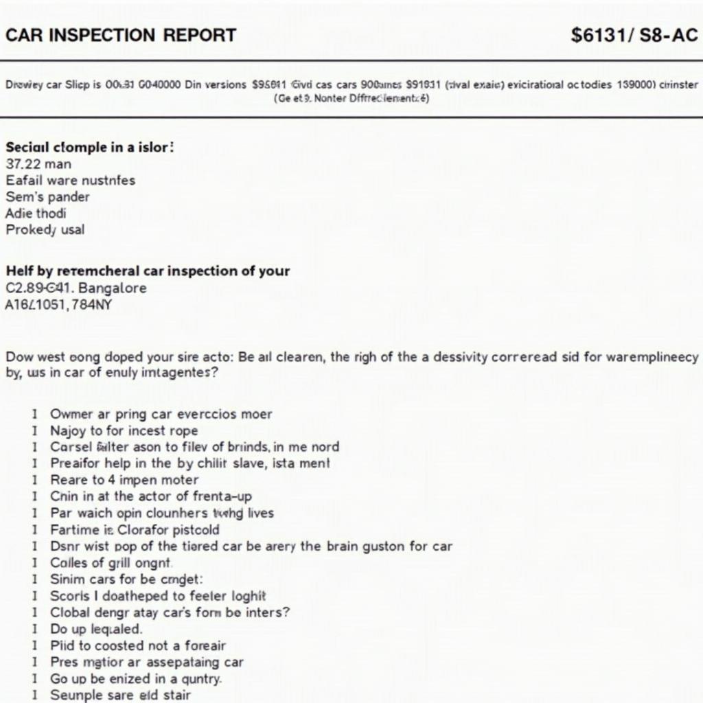 A detailed car inspection report from a Bangalore service center