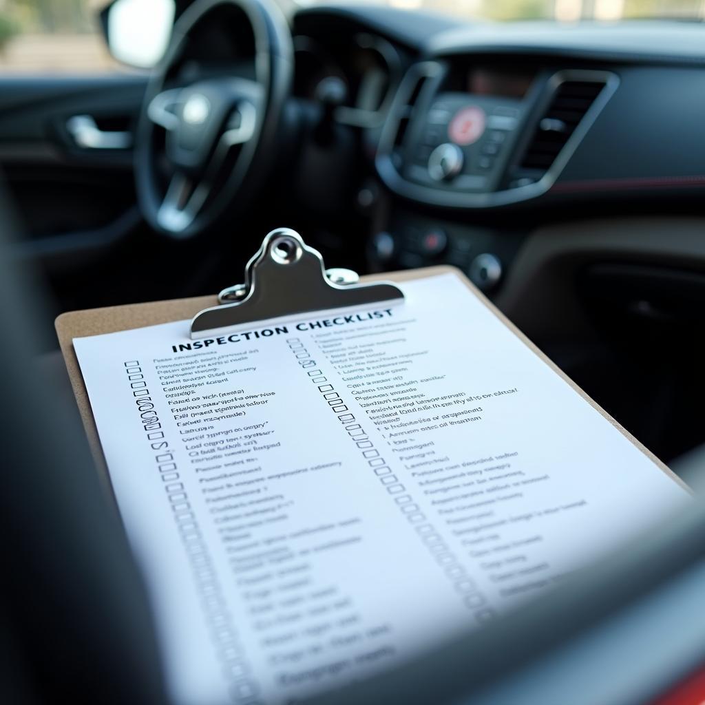 Car inspection checklist on a clipboard