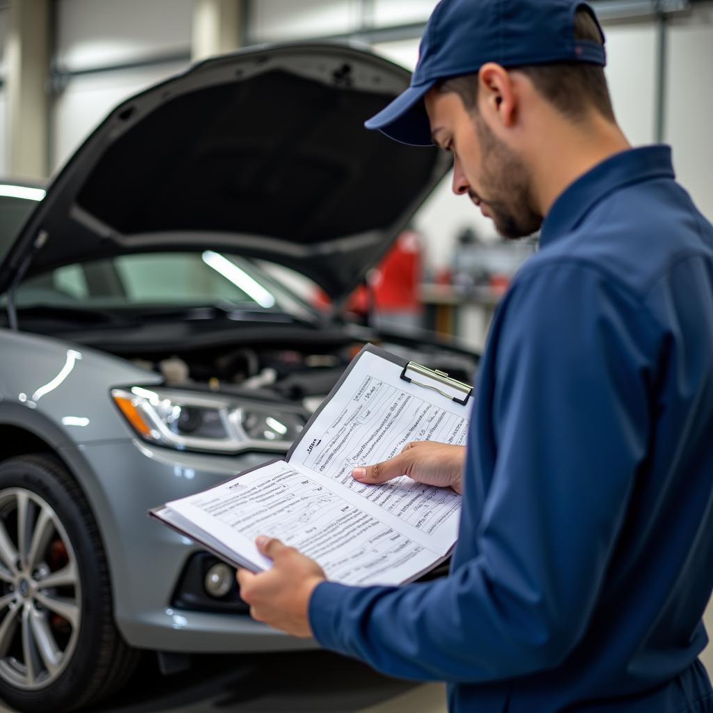 Mechanic with Car Inspection Checklist in Vapi