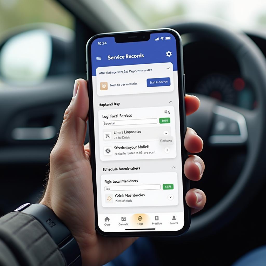 Smartphone displaying a car maintenance app