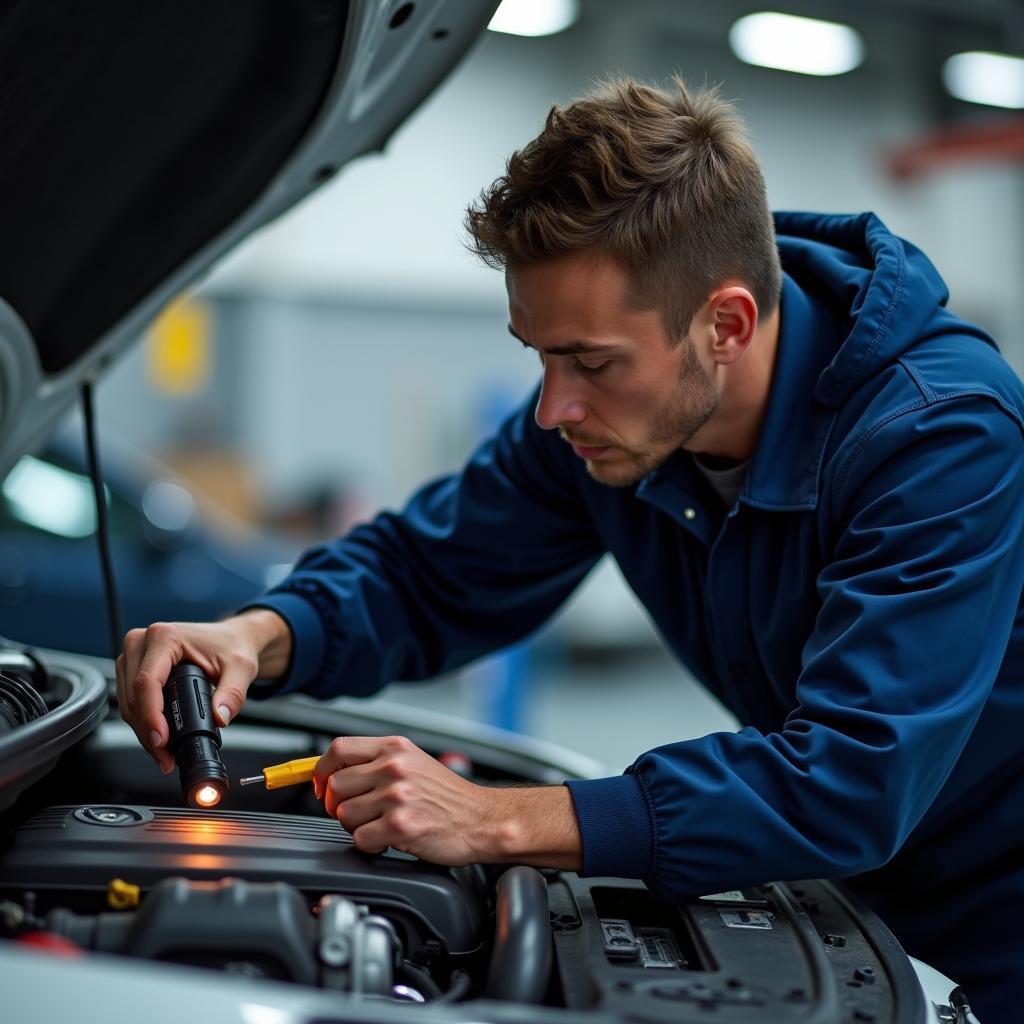 Car Mechanic Checking Engine