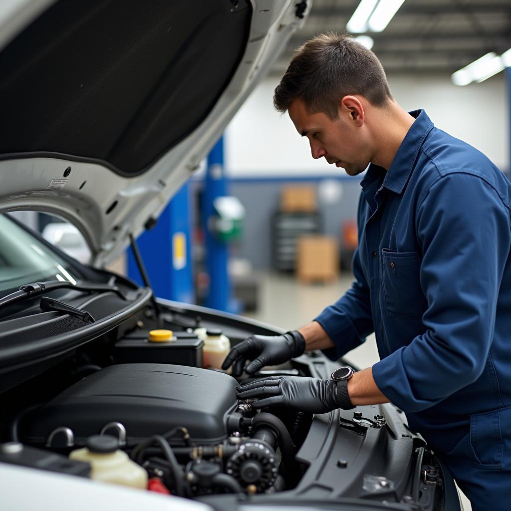 Car Mechanic Performing Engine Checkup