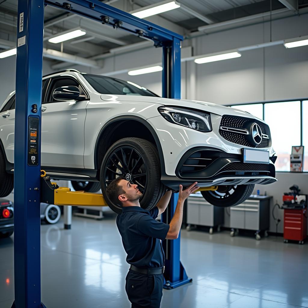 Car on Lift for Service