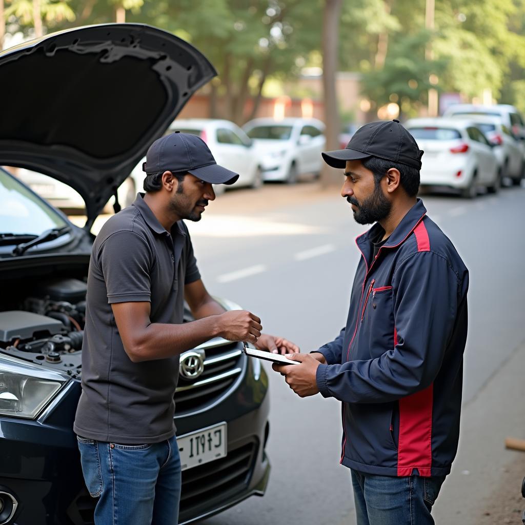 Car Owner Discussing Repair Costs with Mobile Mechanic in Kandivali West