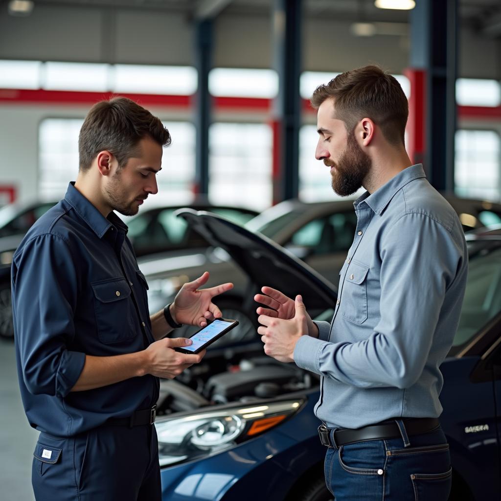 Discussing Car Service with a Mechanic