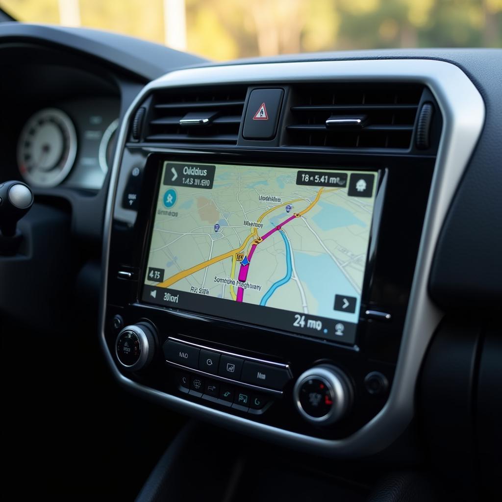 Car dashboard displaying GPS navigation system