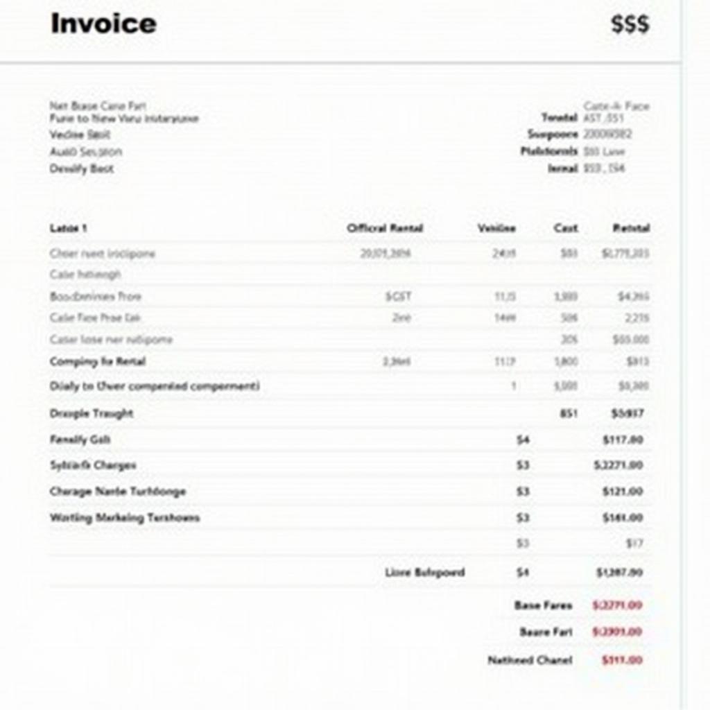 Example of a Car Rental GST Invoice