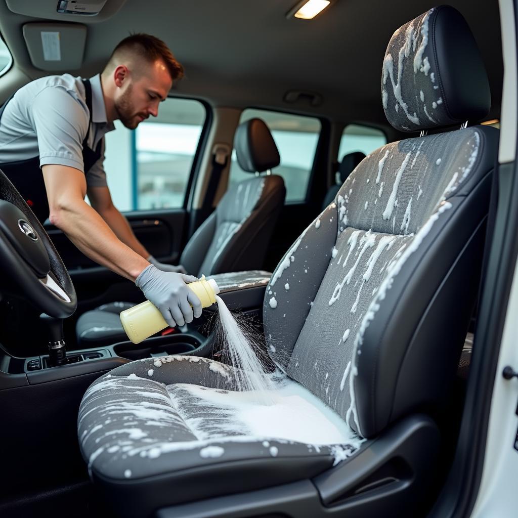 Professional Car Seat Shampooing in Progress