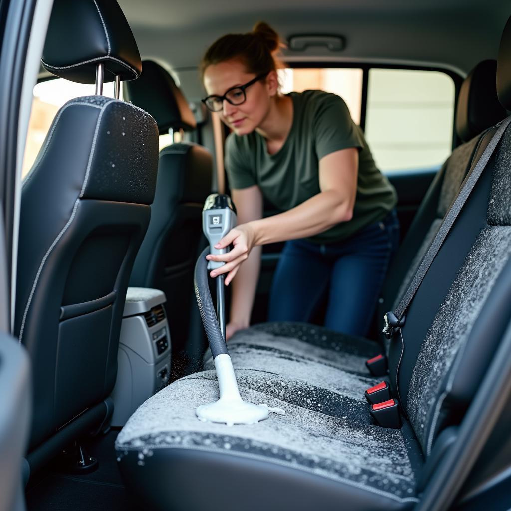 Skilled Technician Performing Car Seat Shampoo