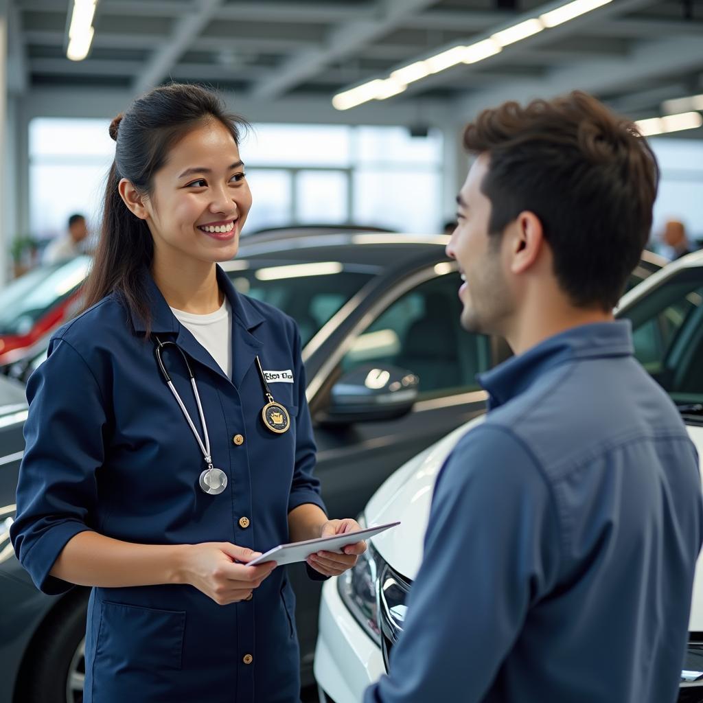 Car service advisor discussing with customer